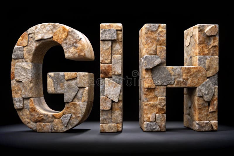 Set of Rocky Letters G, H: Font of Stone on Black Background royalty free illustration