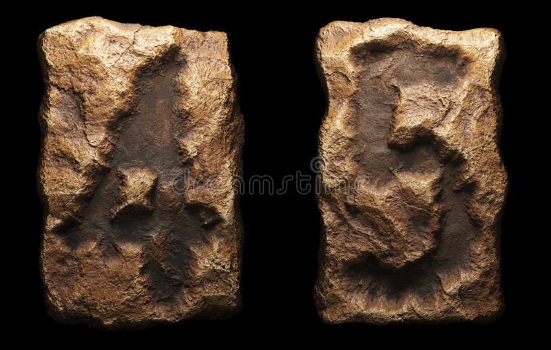 Set of rocky numbers 4, 5. Font of stone on black background. 3d