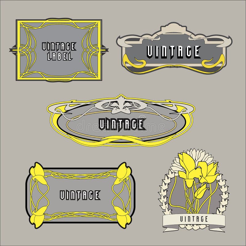 Set rocznik etykietki w sztuki Nouveau stylu royalty ilustracja Set rocznik etykietki w sztuki Nouveau stylu royalty ilustracja
