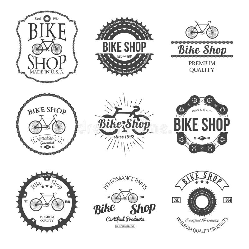 Set rocznik i nowożytny bicykl robimy zakupy logo etykietki i odznaki ilustracja wektor
