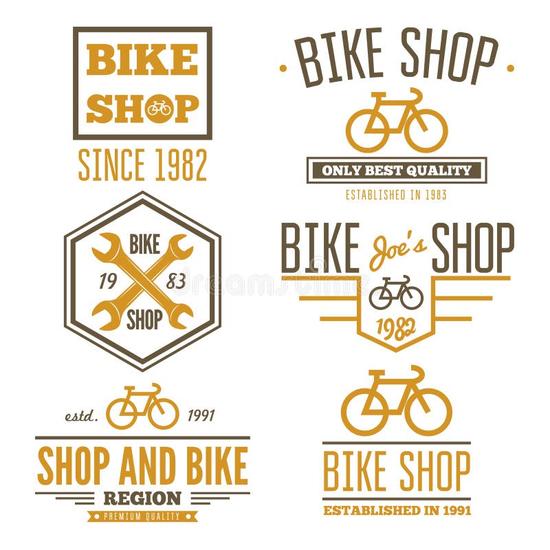 Set rocznik i nowożytny bicykl robimy zakupy logo odznaki ilustracja wektor