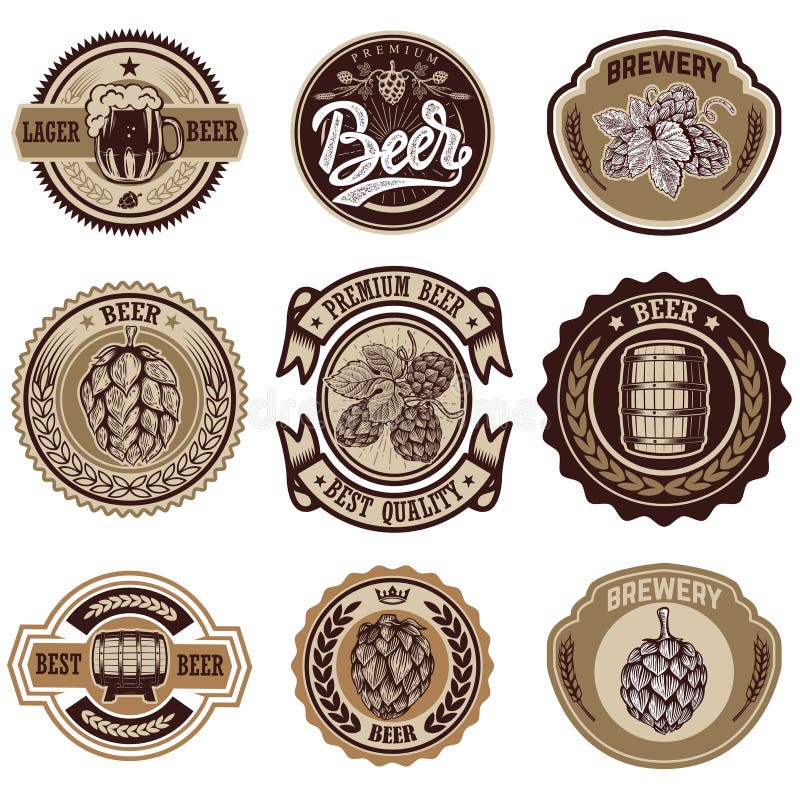 Set rocznik piwne etykietki Projektuje elementy dla loga, etykietka, emblemat, znak, menu ilustracji