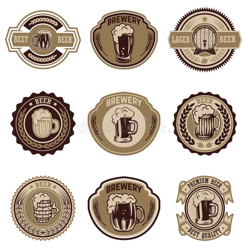 Set rocznik piwne etykietki Projektuje elementy dla loga, etykietka, emblemat, znak, menu ilustracja wektor