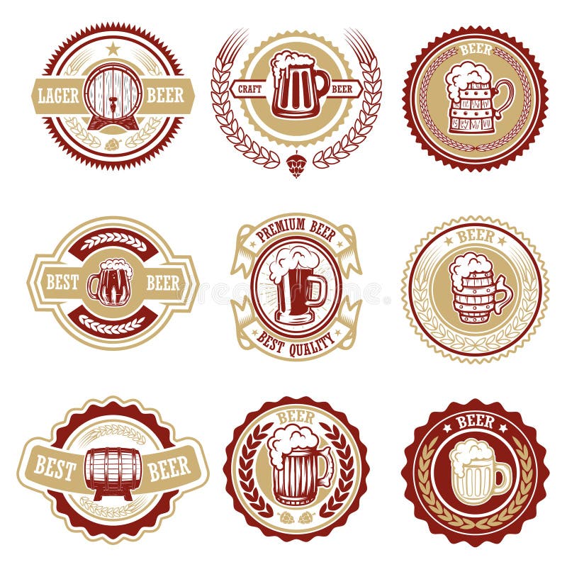 Set rocznik piwne etykietki Projektuje elementy dla loga, etykietka, emblemat, znak, menu ilustracji