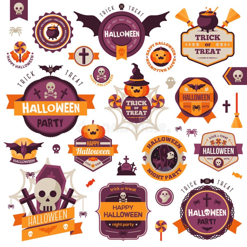 Set rocznik Szczęśliwe Halloweenowe odznaki etykietki i ilustracji Set rocznik Szczęśliwe Halloweenowe odznaki etykietki i ilustracji