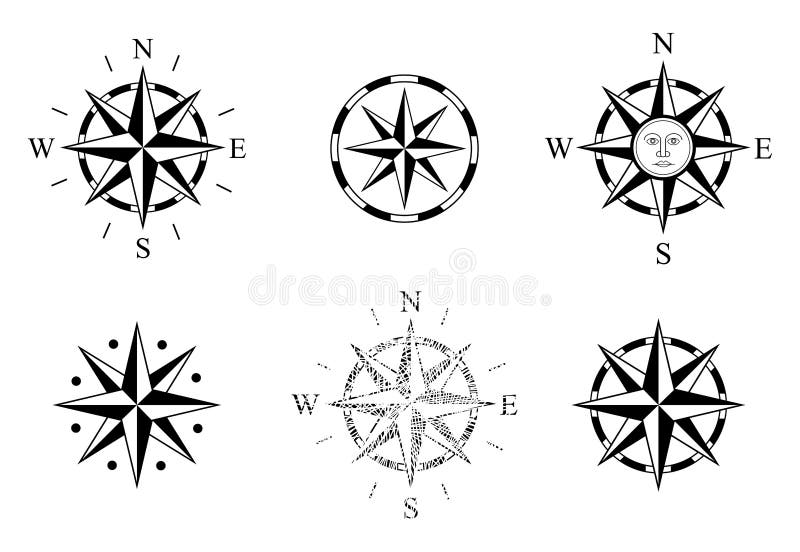 Set of Rose of Winds. Used on Nautical Maps and Charts. Compass Rose Logo. Vector Wind Rose. Compassrose. Marine Navigation.