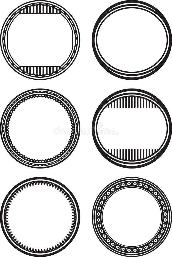 Set of 6 Round Frames or Templates for Rubber Stamps Stock Illustration