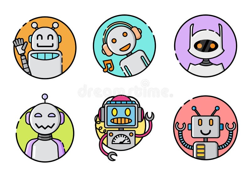Set round robot ikona na białym tle royalty ilustracja Set round robot ikona na białym tle royalty ilustracja