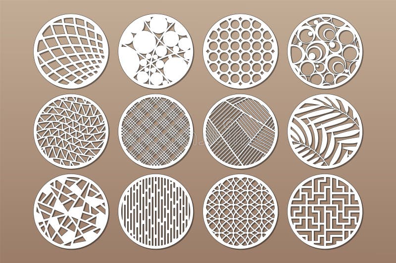 Set round template for cutting. Abstract line, geometric pattern. Laser cut. Set ratio 1:2. Vector illustration