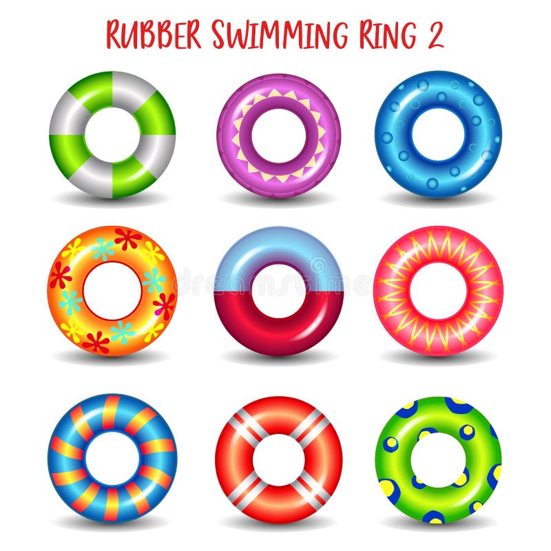 Set of rubber swimming rings with geometric paints