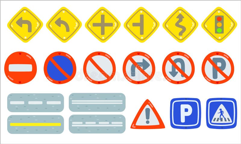 Set ruchu drogowego znaka element, drogi Szyldowa kolekcja, mandatariusz, prohibicja i ewidencyjny ruch drogowy, Odizolowywający ilustracja wektor Set ruchu drogowego znaka element, drogi Szyldowa kolekcja, mandatariusz, prohibicja i ewidencyjny ruch drogowy, Odizolowywający ilustracja wektor