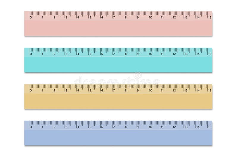 Set rulers of school different colors 15 centimeters. Vector design elements on isolated white background.