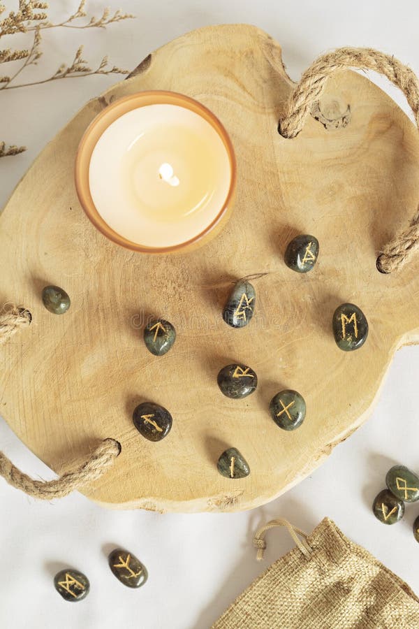 Set of Rune Stones for Divination and Fortune Telling Stock Image
