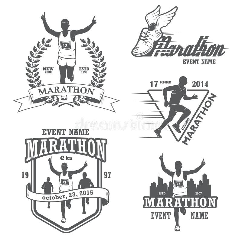 Set of running marathon and jogging emblems, labels and badges. isolated vector illustration. Street workout vectors