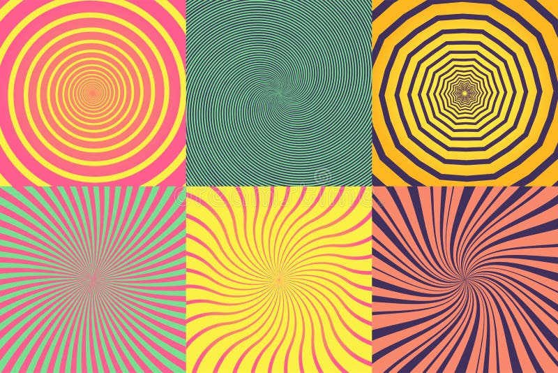 Set of different psychedelic spiral, vortex, twirl. Vector colorful backgrounds collection. Set of different psychedelic spiral, vortex, twirl. Vector colorful backgrounds collection