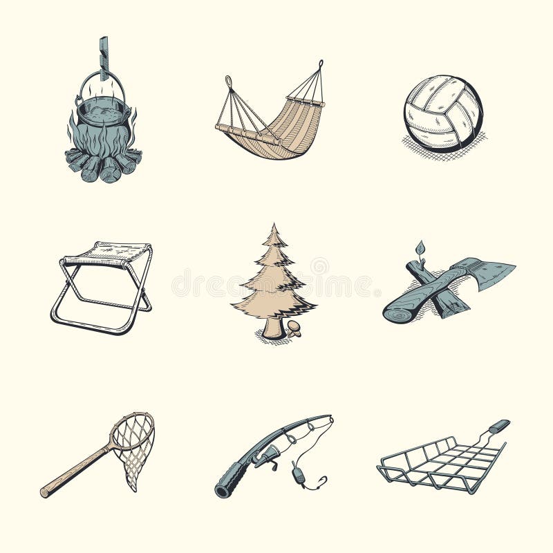 Set różne campingowe ikony ilustracja wektor Set różne campingowe ikony ilustracja wektor