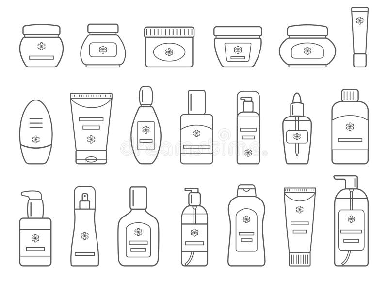 Set różni kosmetyczni produkty Na bia?ym tle Kontur inkasowe ikony dla sieć projekta royalty ilustracja Set różni kosmetyczni produkty Na bia?ym tle Kontur inkasowe ikony dla sieć projekta royalty ilustracja