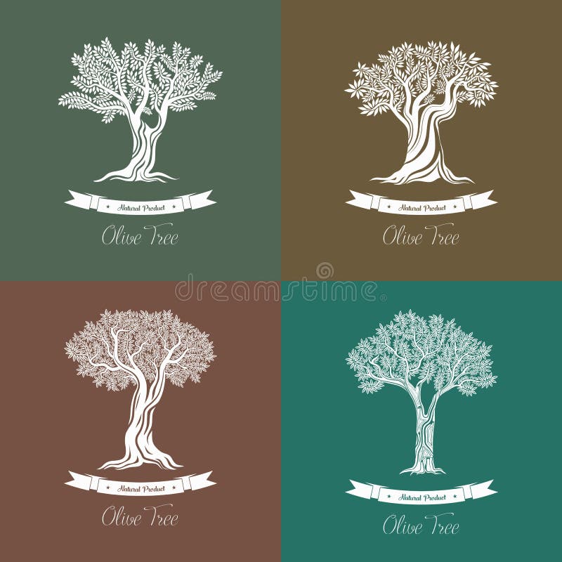 Set różny naturalny oliwa z oliwek drzew logo royalty ilustracja Set różny naturalny oliwa z oliwek drzew logo royalty ilustracja