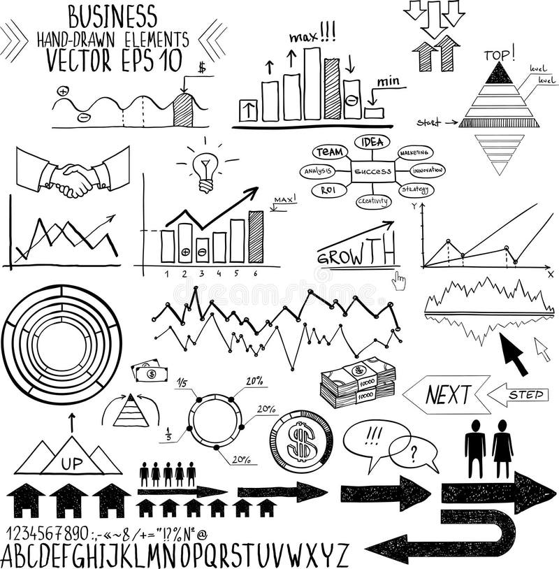 Set ręka rysujący biznesu finanse elementy wektorowi royalty ilustracja Set ręka rysujący biznesu finanse elementy wektorowi royalty ilustracja