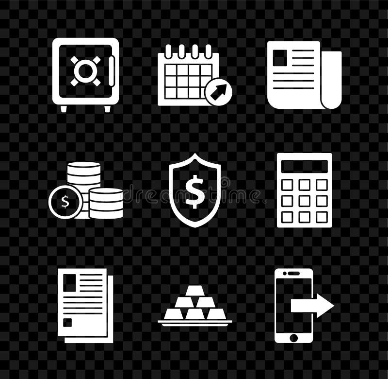 Set Safe, Calendar, File Document, Gold Bars, Smartphone, Mobile Phone