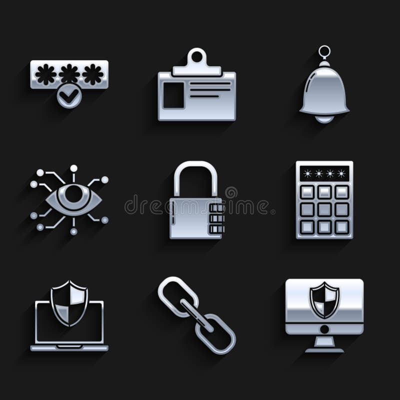 Set Safe Combination Lock, Chain Link, Computer Monitor and Shield, Password Protection Safety