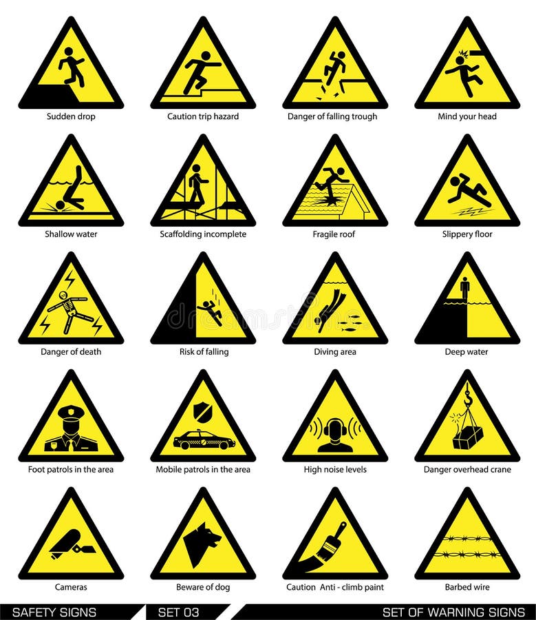Set of safety signs. Caution signs. stock illustration Set of safety signs. Caution signs. stock illustration
