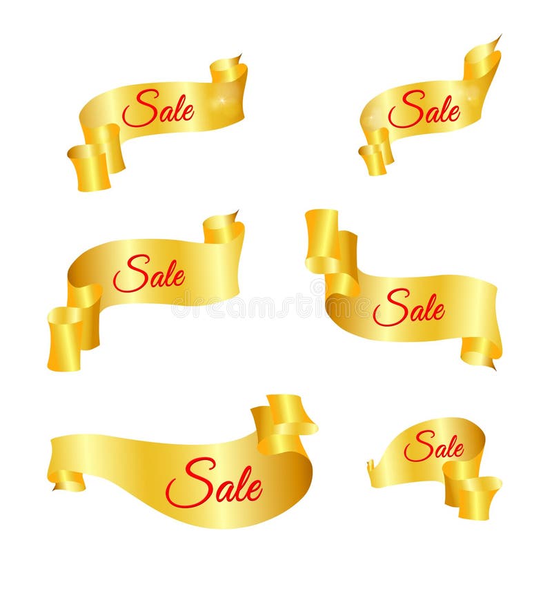 Set of Sale Banners. Gold Ribbon Stock Vector Illustration of card