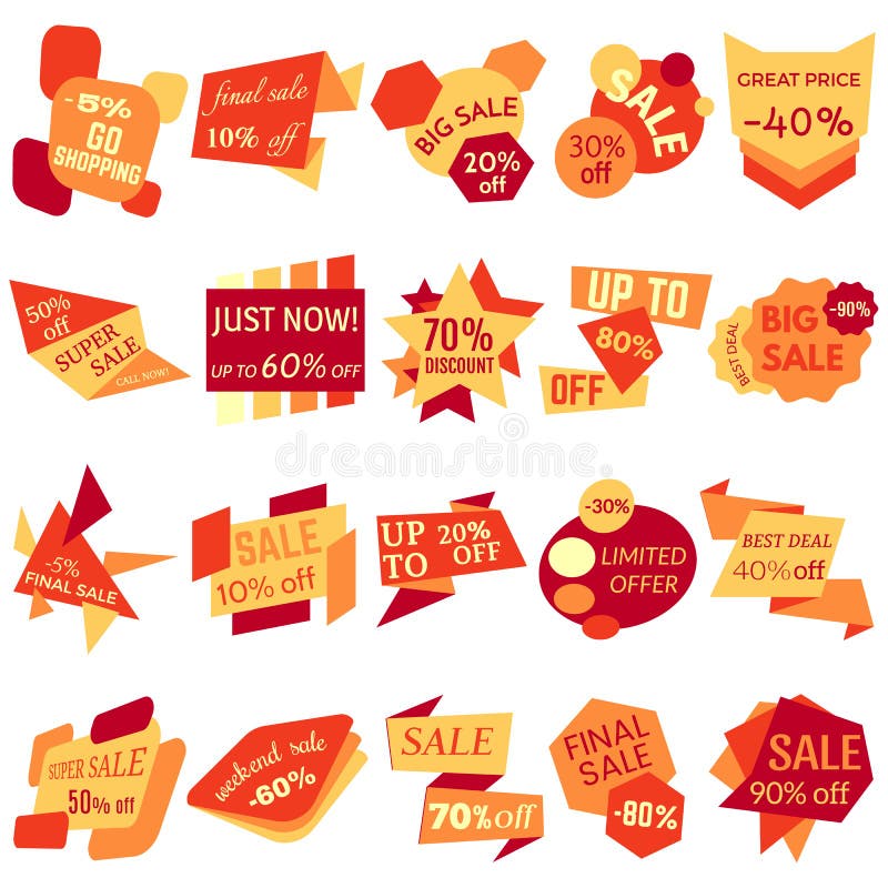 Set of Sale Discount Labels, Tags, Emblems.  Collection of Stickers
