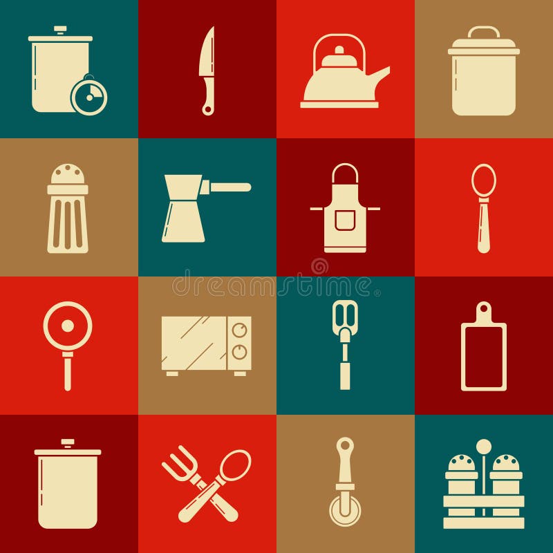 Set Salt and Pepper, Cutting Board, Spoon, Kettle with Handle, Coffee