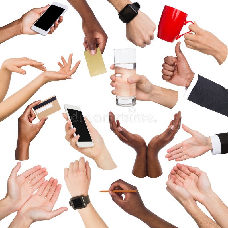 Set samiec, kobiet ręki z pastylką, telefon, filiżanka, wizytówki zdjęcia royalty free Set samiec, kobiet ręki z pastylką, telefon, filiżanka, wizytówki zdjęcia royalty free