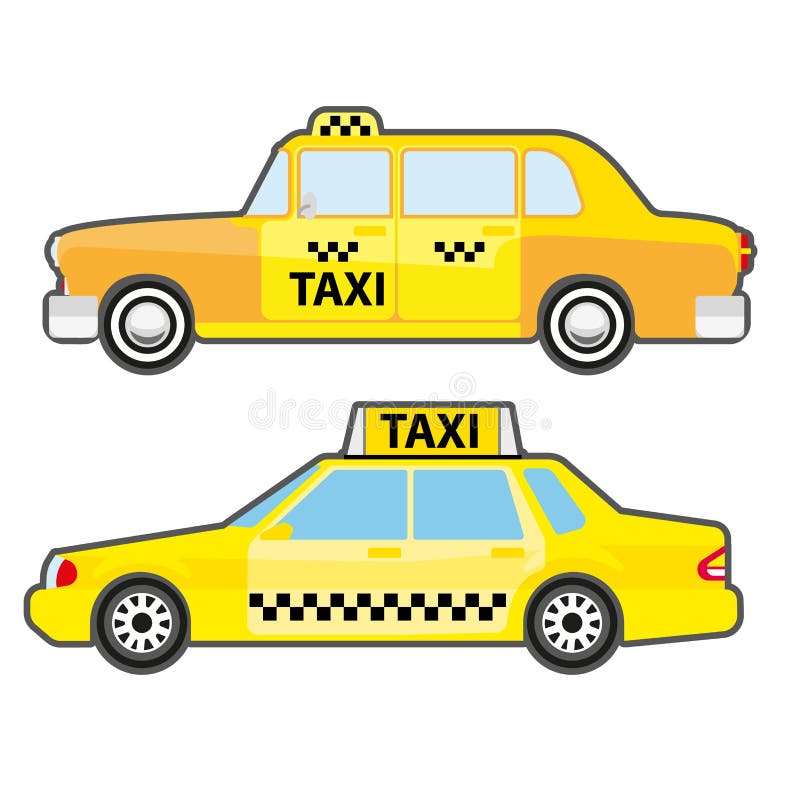 Set samochodowa taxi usługa, boczny widok Żółta pojazdu transportu taksówka dla miasta ilustracja wektor Set samochodowa taxi usługa, boczny widok Żółta pojazdu transportu taksówka dla miasta ilustracja wektor