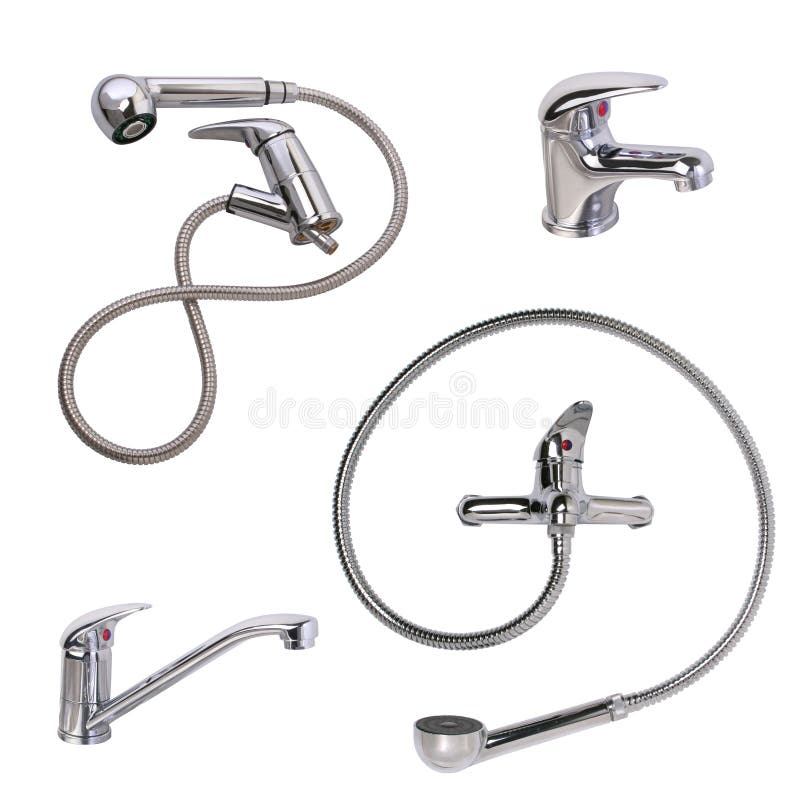 A set of sanitary taps and shower heads