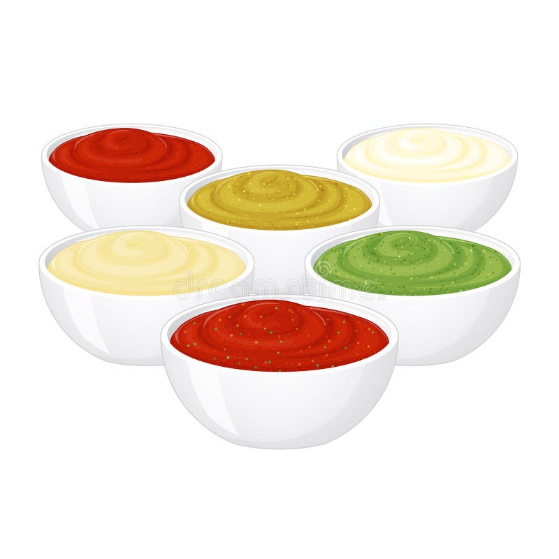 Set of Sauces on White Background. Cartoon Style Stock Vector