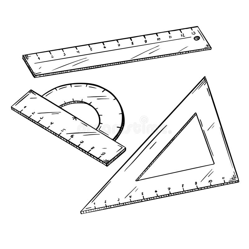 Set of Ruler Drawing illustration Hand drawn - Stock Illustration