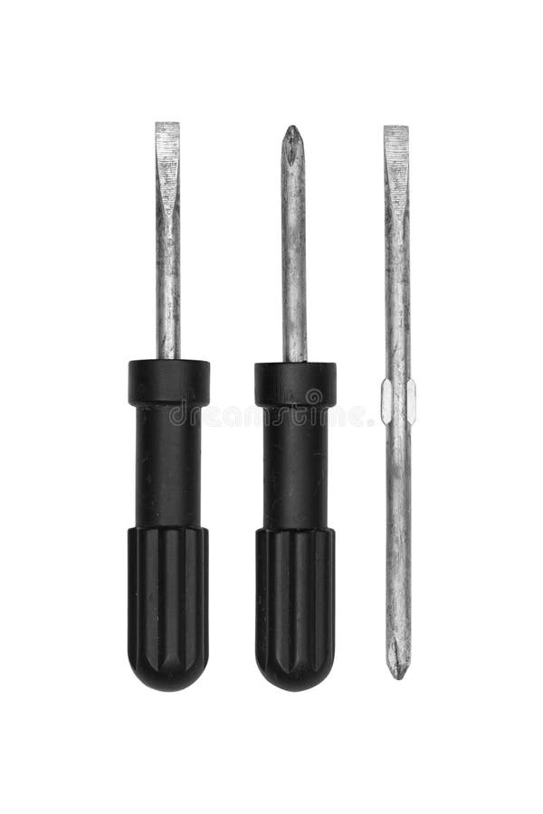 Set schroevendraaier geïsoleerd op witte achtergronduitknippaden stock afbeeldingen