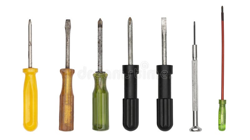 Set schroevendraaier geïsoleerd op witte achtergronduitknippaden royalty-vrije stock foto's