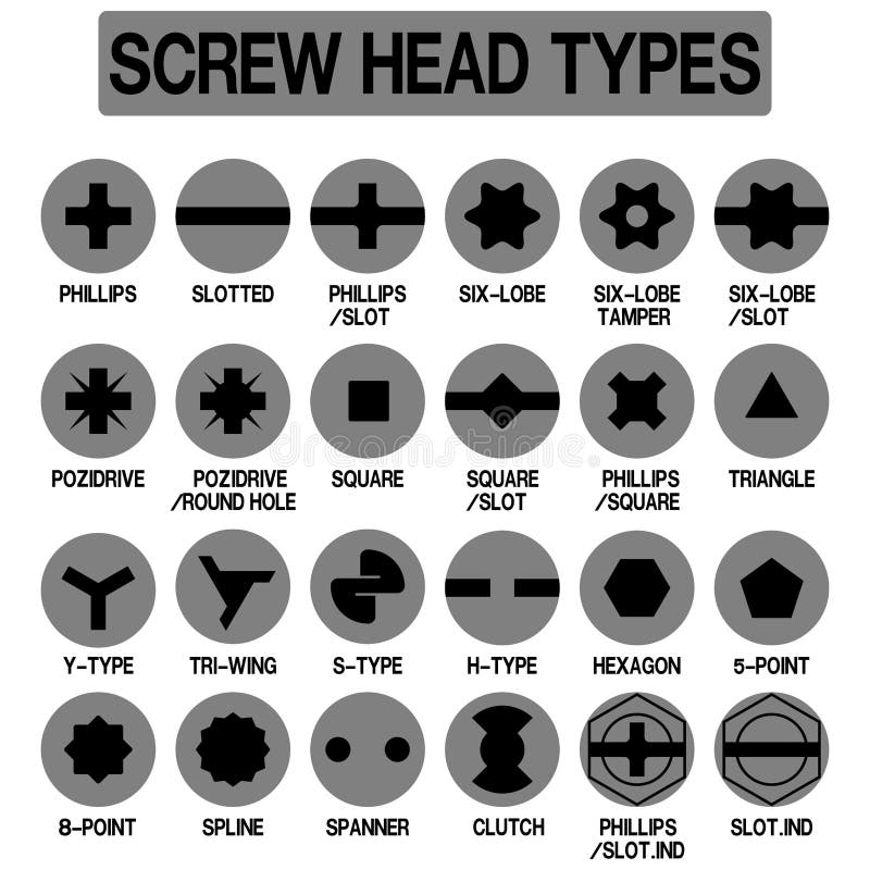 Set of screw head icon  2 layers ,gray and black