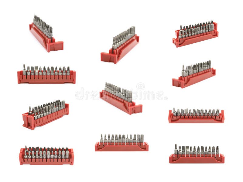 Set of screwdriver bits isolated stock images
