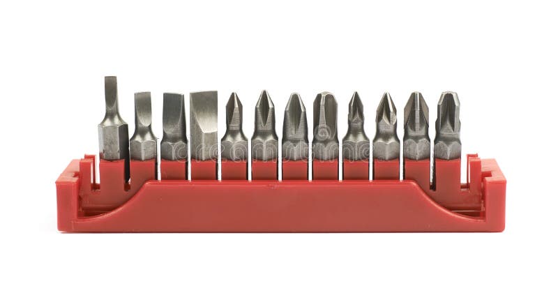 Set of screwdriver bits isolated stock image