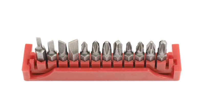 Set of screwdriver bits isolated stock images