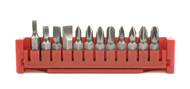 Set of screwdriver bits isolated stock image