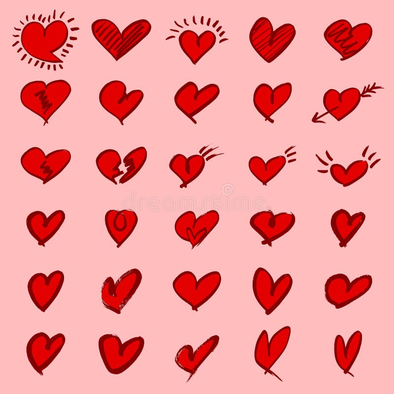 Set of scribble red hearts icon vector illustration