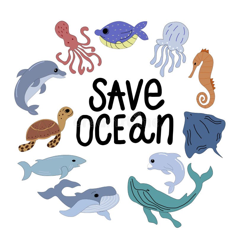 Set of Sea Animals with the Words - Save Ocean Stock Vector - Illustration of sketch, animal: 183815606 Set of Sea Animals with the Words - Save Ocean Stock Vector - Illustration of sketch, animal: 183815606