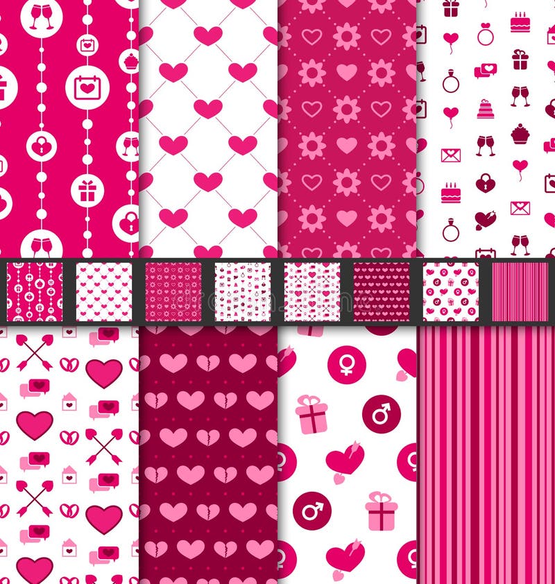 Set seamless backgrounds Valentine Day pattern