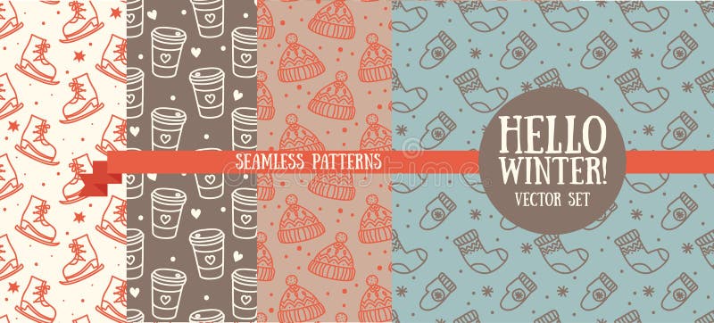 Set of Seamless Backgrounds for Winter Time Stock Vector - Illustration