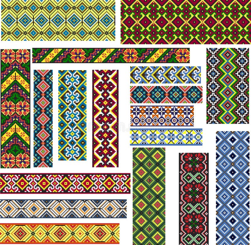 Set of Seamless Ethnic Patterns for Embroidery Stitch