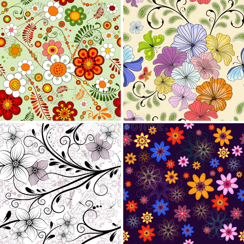 Set seamless floral pattern