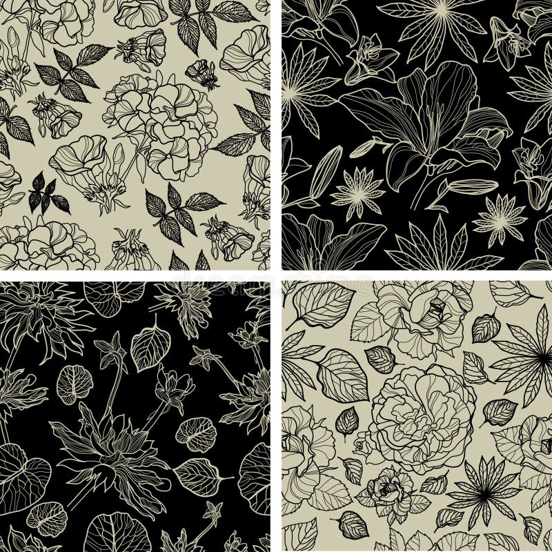 Set of seamless floral patterns