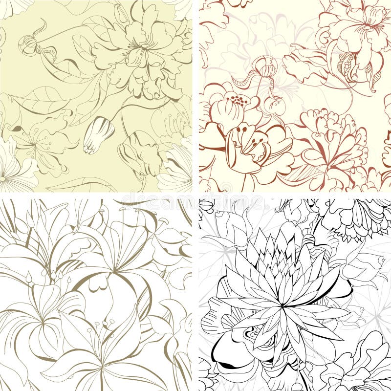 Set seamless floral wallpaper