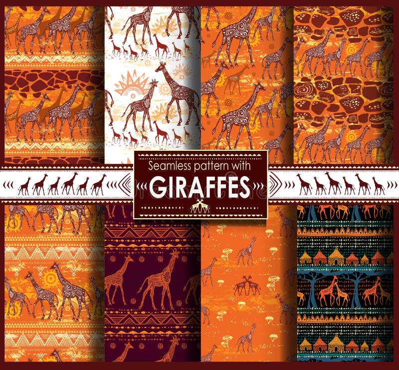 Set of Seamless pattern with stylized Giraffes stock illustration Set of Seamless pattern with stylized Giraffes stock illustration